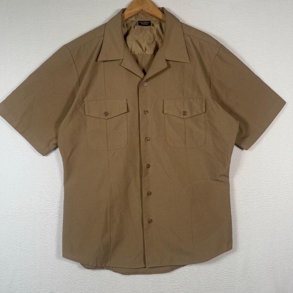 US Navy Mens Vintage 80s Khaki Short Sleeve Button Down Shirt by Creighton